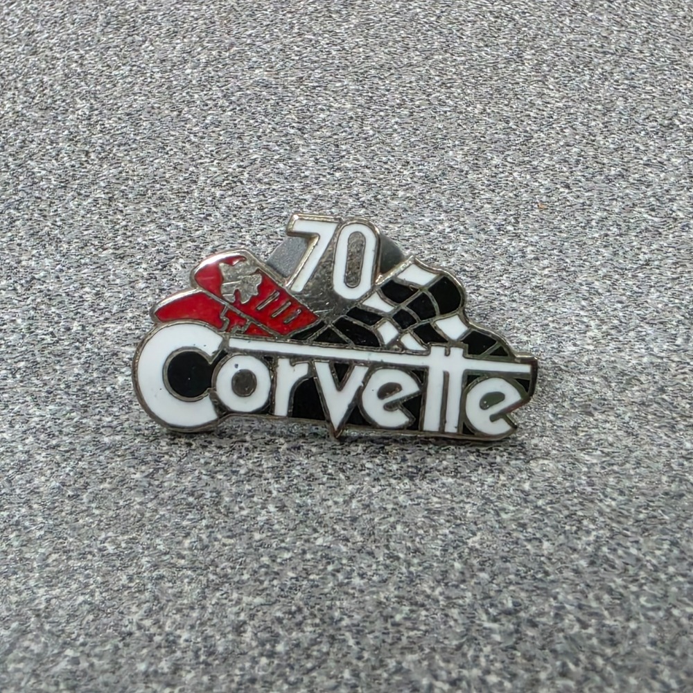 Corvette 70th Anniversary Pin White Black Red Excellent Enamel Logo